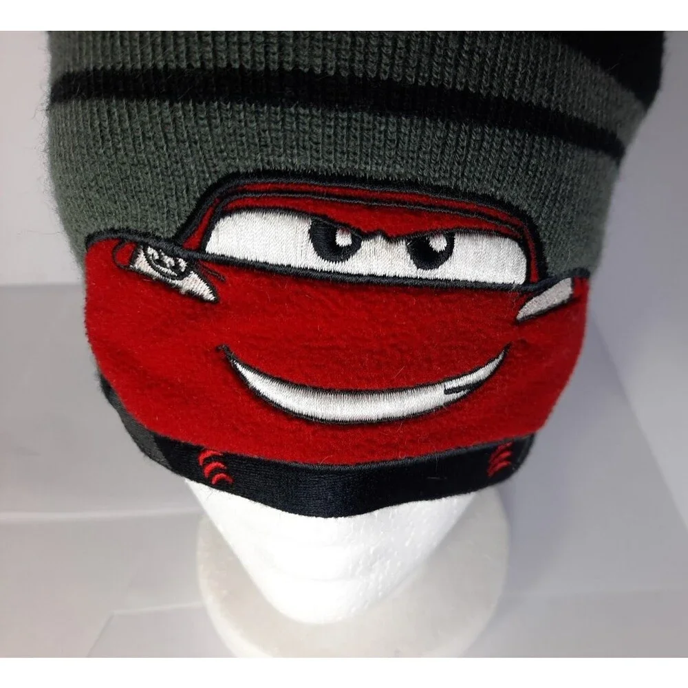 Disney Pixar Cars Lightning McQueen Beanie Cap Hat Black Acrylic Kids Gray Black